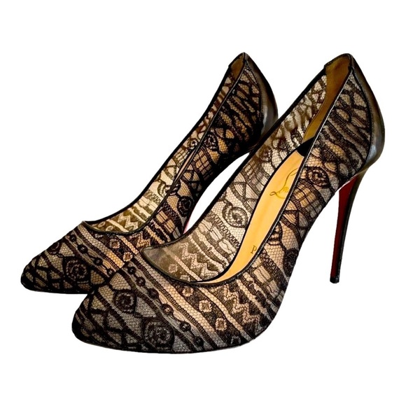 Christian Louboutin Dorissima 100 Black Lace Pumps Heels US 8.5 EU 38.5 - Picture 3 of 10
